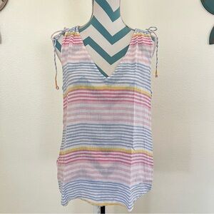 Tommy Bahama Sleeveless V-Neck Tank Striped Linen Blend size Medium